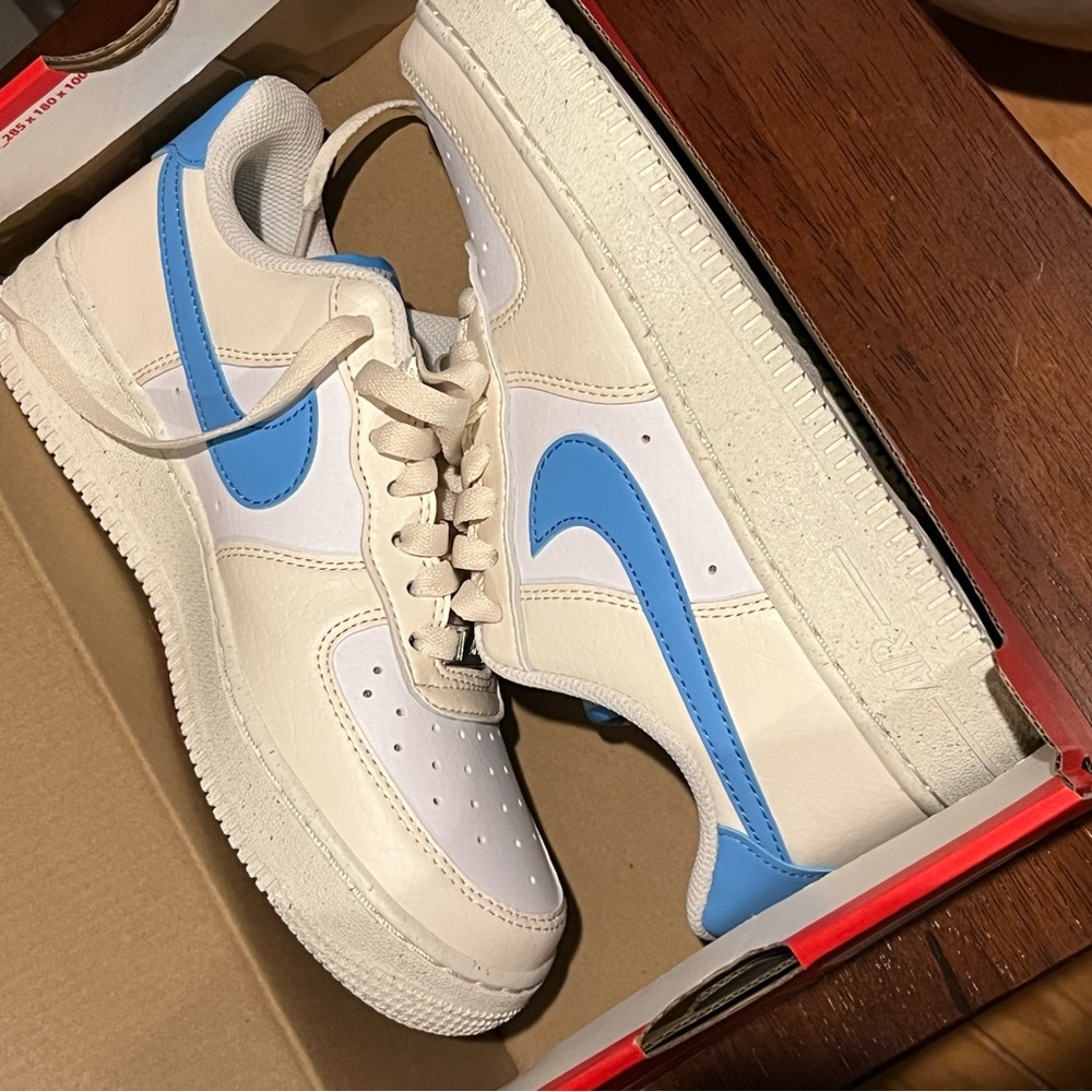 NIB Nike Air Force One Cream and Blue Sneakers - Women’s Size 6
